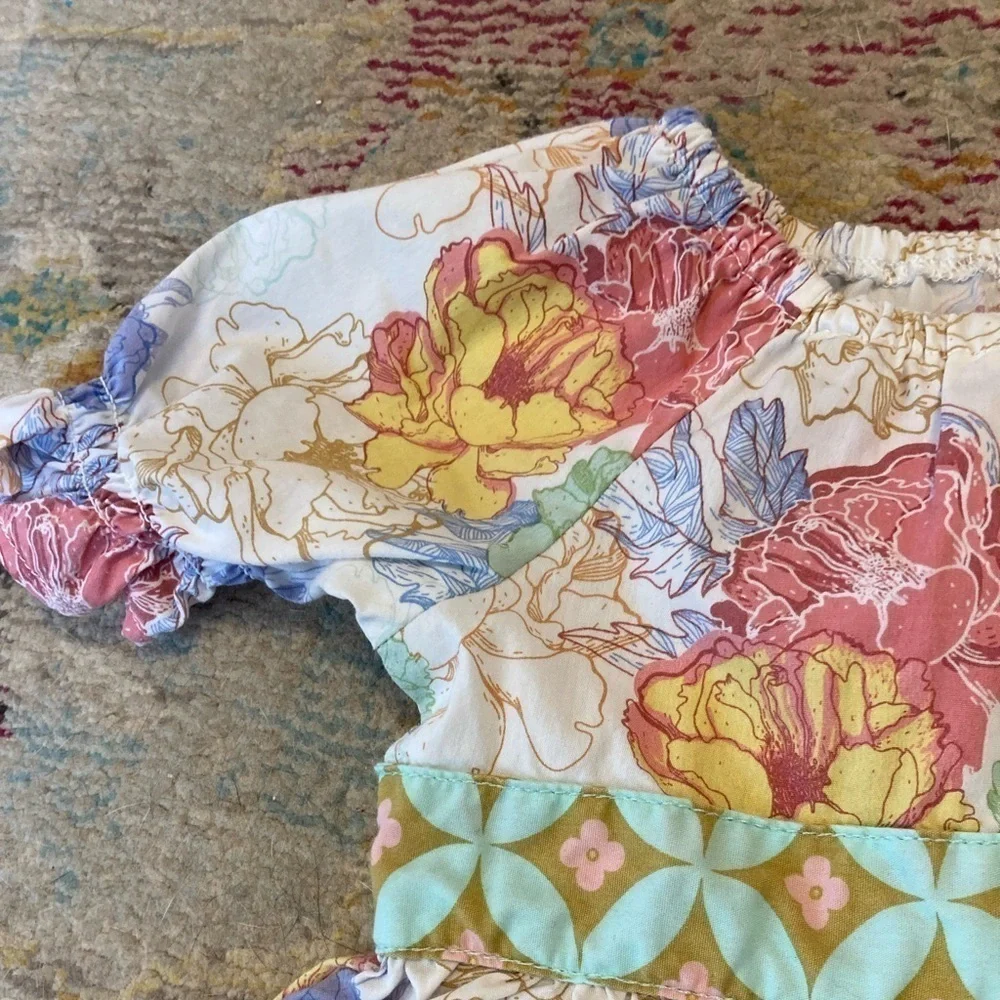 Matilda Jane Pink And Blue Bouquet Peasant Top Floral Fireflies Size 12-18M